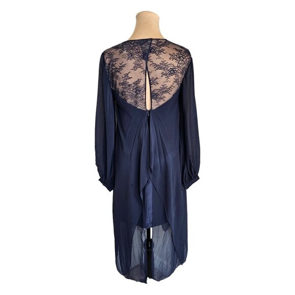 BCBGMAXAZRIA Navy Blue Silk Dress w/ Lace Detailing - Picture 5 of 9
